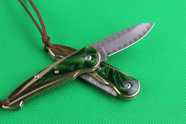  The Chinese Feast Damascus steel no lock folding knife UD402180 